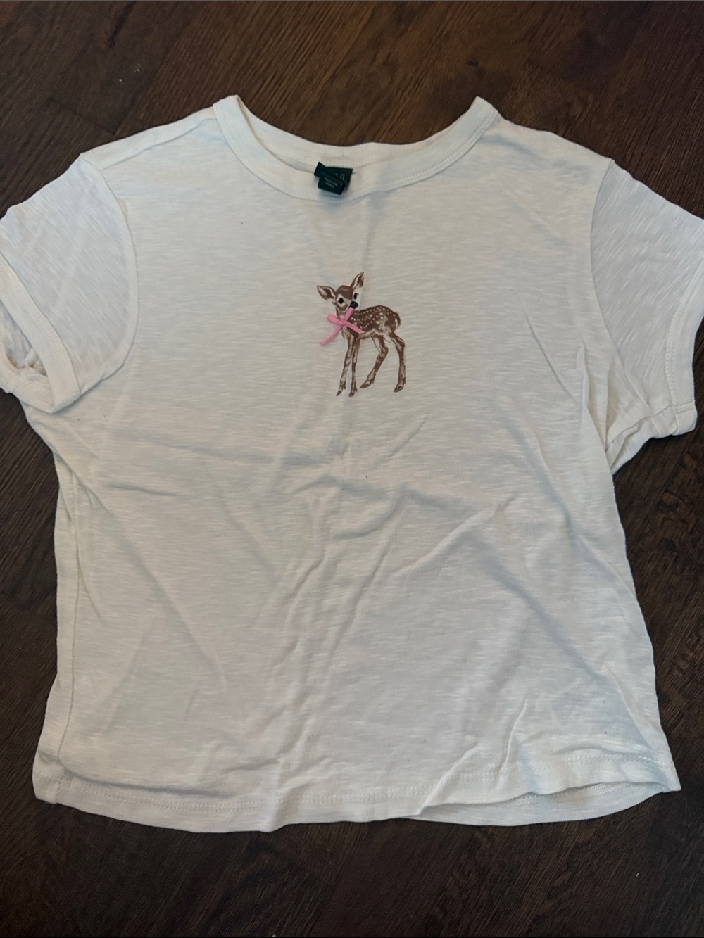 Women’s White Short Sleeve Tee with Deer Embroidery